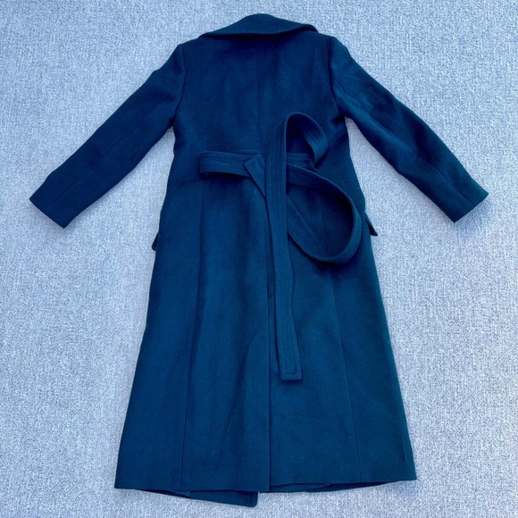 Ann Taylor Wool Blend Belted Long Coat XS Dark teal Classic Winter Overcoat - Picture 3 of 8